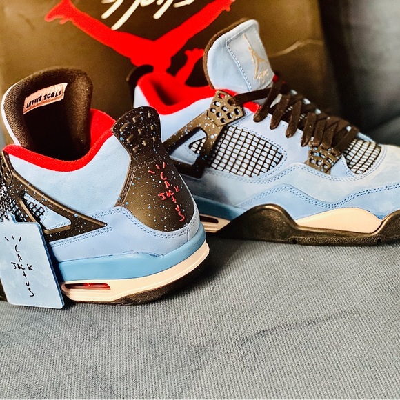 Travis Scott x Air Jordan 4 Retro 'Cactus Jack' Sneakers | Blue | Mens Size 10.5 - Picture 6 of 6